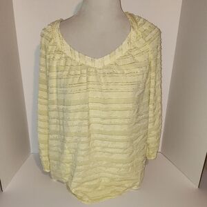 Lauren Conrad Womens sz L Top Yellow Striped 3/4 Sleeve Scoop Neck Blouse